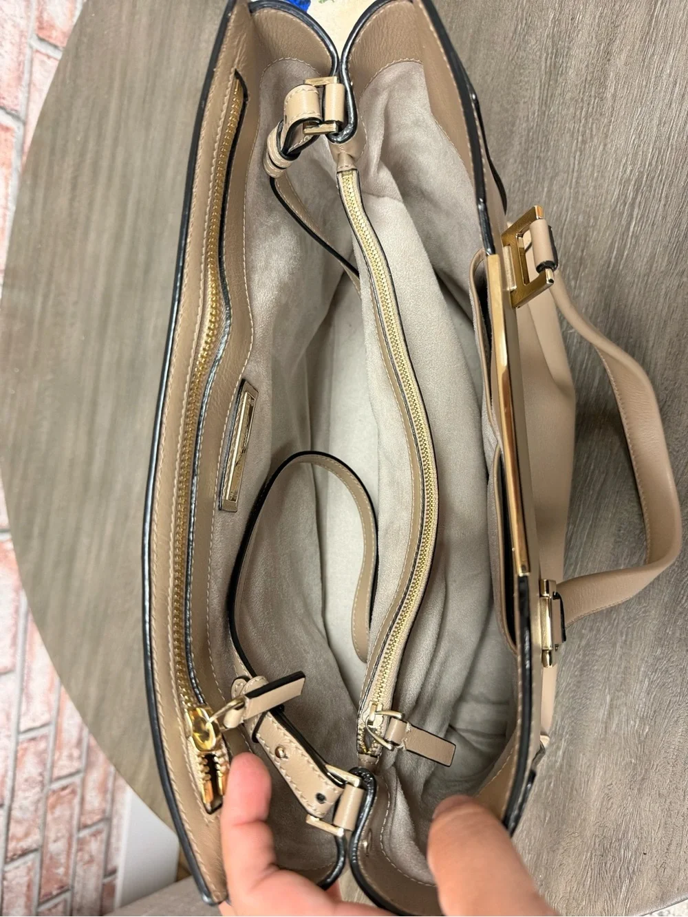 Jimmy Choo Beige Leather Tote with Gold Hardware- The Alfie